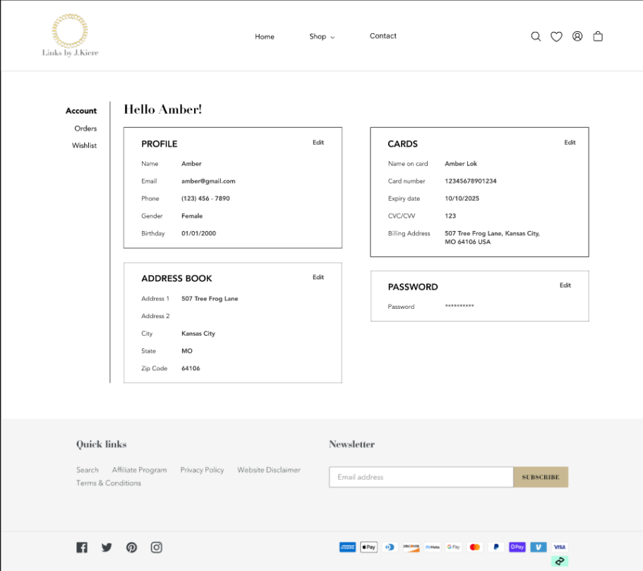 Case Study 2 - Account Dashboard page